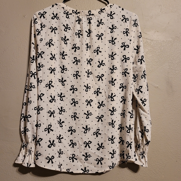 Talbots Smocked-Sleeve Bow Print Blouse - Picture 2 of 8